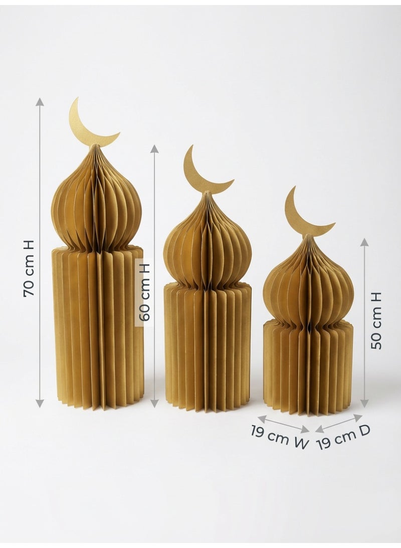 Tanseeq مجموعة من 3 قطع من مركزيات المسجد بتصميم خلية النحل الذهبية لديكور رمضان الأنيق لاحتفالات عيد مبارك لوازم الحفلات زينة طاولة المسجد - Image 5